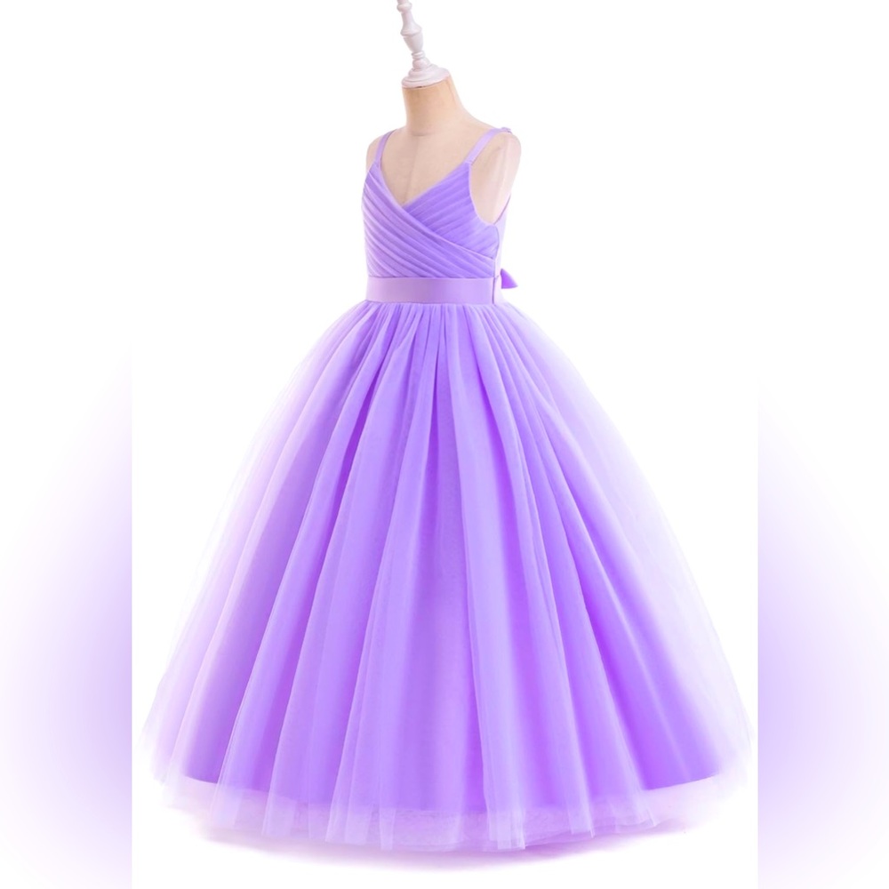NWOT V-Neck Lavender Big Girls 11-12Y size 150 Spaghetti Strap Tulle Dress Long